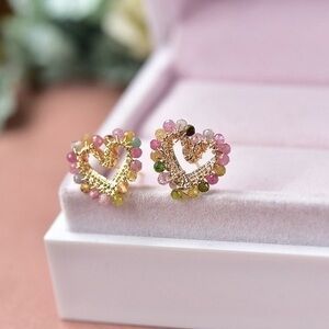 COPY - 14K Gold Plated Heart Tourmalines Stud Ear…